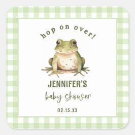Pegatina Cuadrada Hop On Over Frog Tema Baby Shower