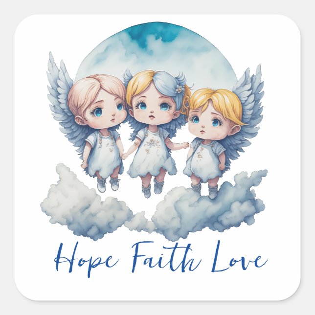 Pegatina Cuadrada Hope Faith Love (Anverso)