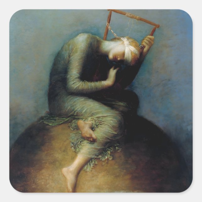 Pegatina Cuadrada Hope George Watts Art (Anverso)