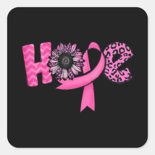 Pegatina Cuadrada Hope Pink Ribbon Leopard Sunflower Breast Cancer A
