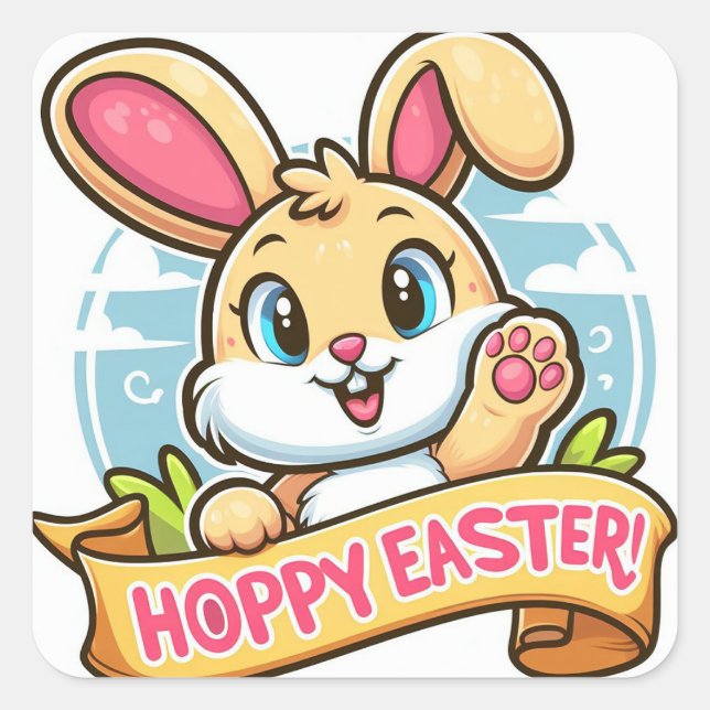 Pegatina Cuadrada Hoppy Easter (Anverso)