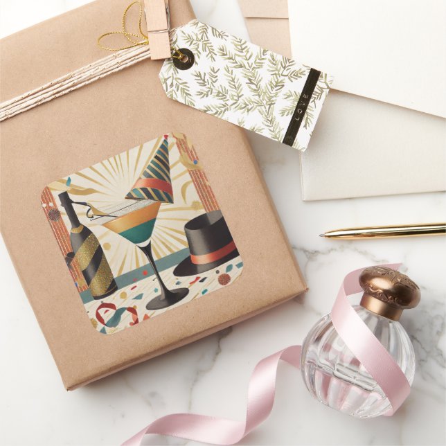 Pegatina Cuadrada Hora de Cócteles de Mediados del Siglo - Nocheviej (Regalar)