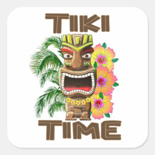 Pegatina Cuadrada Hora de Hawai Luau Tiki