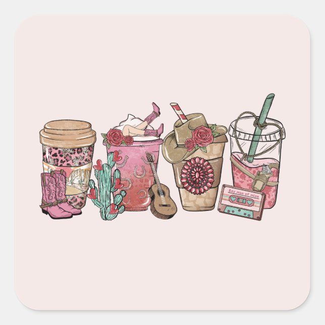 Pegatina Cuadrada Hora del café de Cowboy (Anverso)