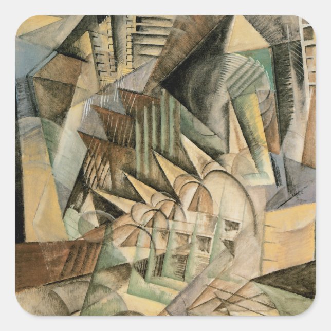 Pegatina Cuadrada Hora punta, Nueva York por Max Weber, viejo cubism (Anverso)