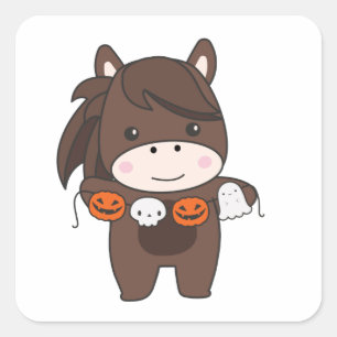 Pegatina Cuadrada Horario Feliz Halloween Calabaza Bat Costume Squar