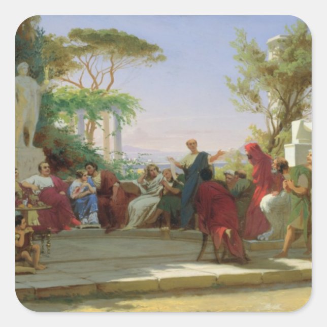 Pegatina Cuadrada Horatius leyendo sus sátiras a Maecenas, 1863 (Anverso)