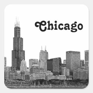 Pegatina Cuadrada Horizonte de Chicago Grabado