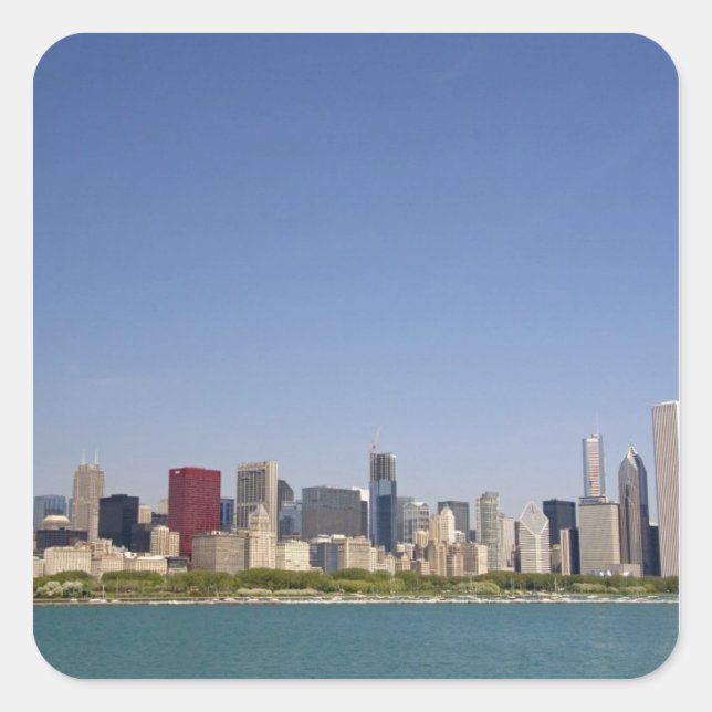 Pegatina Cuadrada Horizonte de Chicago, Illinois, EE. UU. (Anverso)