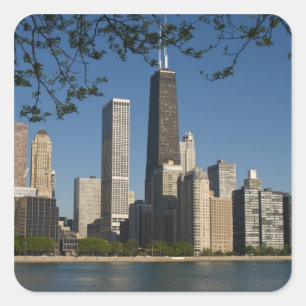 Pegatina Cuadrada horizonte de Chicago y lago Michigan, Lake Shore