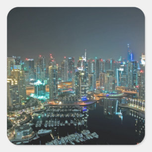Pegatina Cuadrada Horizonte de Dubai, United Arab Emirates en la