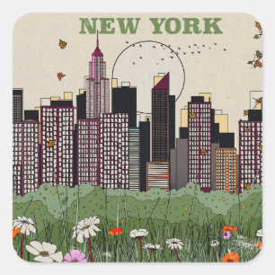 Pegatina Cuadrada Horizonte de la Ciudad de Nueva York