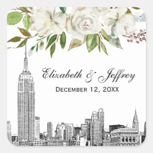Pegatina Cuadrada Horizonte de la ciudad de Nueva York ESB Floral Ac