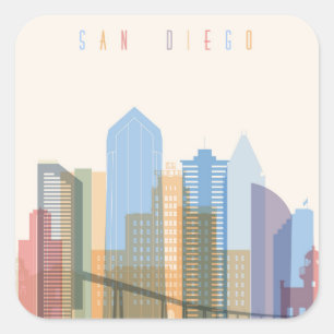 Pegatina Cuadrada Horizonte de la ciudad de San Diego