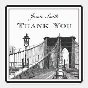 Pegatina Cuadrada Horizonte de NYC Puente de Brooklyn #2 Gracias