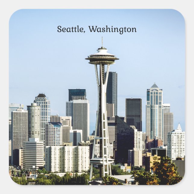 Pegatina Cuadrada horizonte de Seattle, Washington (Anverso)