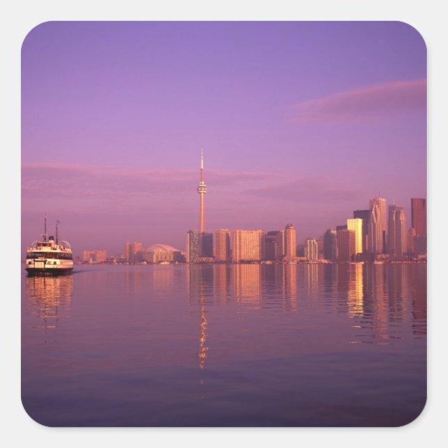 Pegatina Cuadrada Horizonte de Toronto, Ontario, Canadá (Anverso)