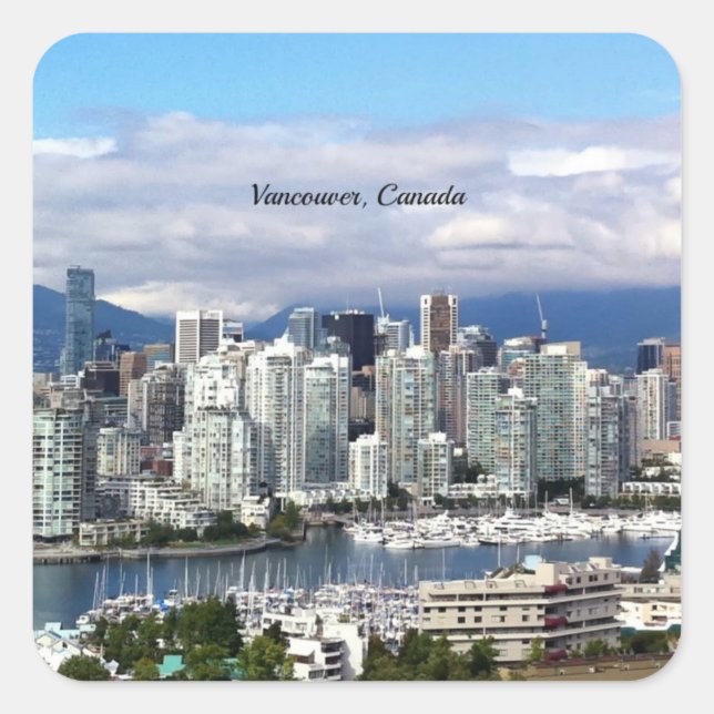 Pegatina Cuadrada Horizonte de Vancouver Canadá (Anverso)