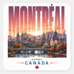 Pegatina Cuadrada 🍂 Horizonte moderno de Montreal estilo de ciudad
