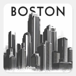 Pegatina Cuadrada Horizonte urbano de la ciudad de Boston Massachuse