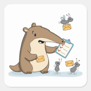 Pegatina Cuadrada Hormiguero de Oficina Día de Correo