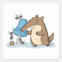 Pegatina Cuadrada Hormiguero Útil | Ilustración Divertida de Silla d