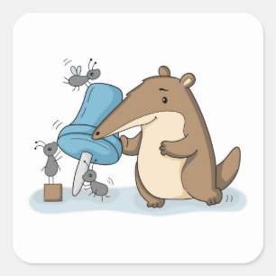 Pegatina Cuadrada Hormiguero Útil   Ilustración Divertida de Silla d