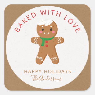 Pegatina Cuadrada Horneado con Amor Festividad Gingerbread