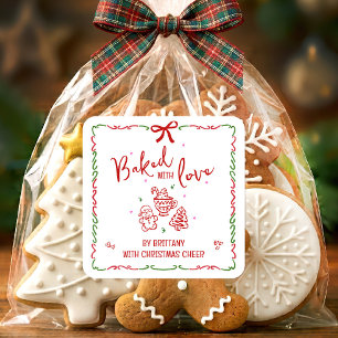Pegatina Cuadrada Horneado Con Amor Rojo Navidad Doodles Blancos Qui