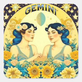 Pegatina Cuadrada Horoscopio Rótulo Gemini Twins Celestial