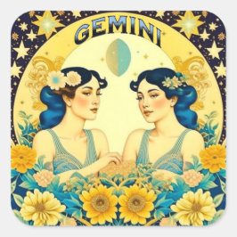 Pegatina Cuadrada Horoscopio Rótulo Gemini Twins Celestial