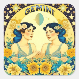 Pegatina Cuadrada Horoscopio Rótulo Gemini Twins Celestial