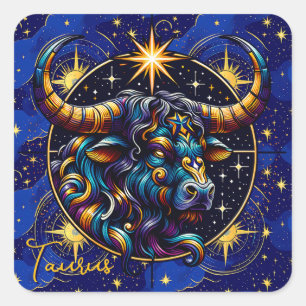 Pegatina Cuadrada Horoscopio Rótulo Taurus Zodiac Astrología