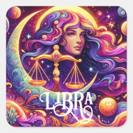Pegatina Cuadrada Horóscopo Rótulo Libra Zodiac Eéreo Arte místico