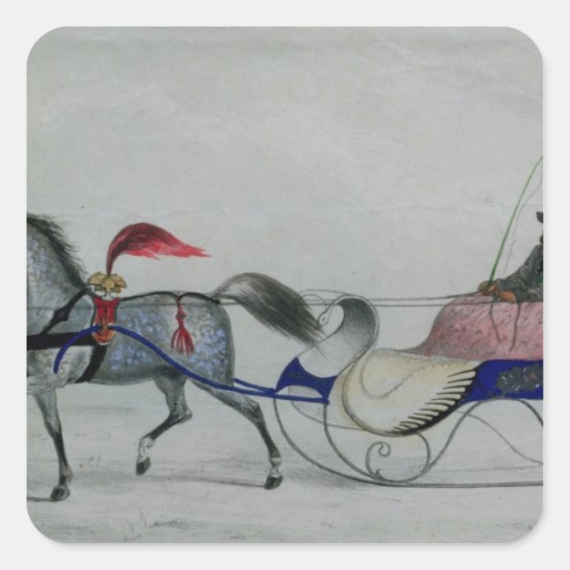 Pegatina Cuadrada Horse Drawn Sleigh (Anverso)
