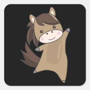 Pegatina Cuadrada Horse Ponny Rider Cute Animals Brown