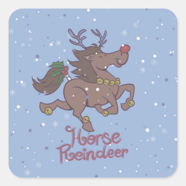 Pegatina Cuadrada Horse reindeer cartoon illustration (Anverso)