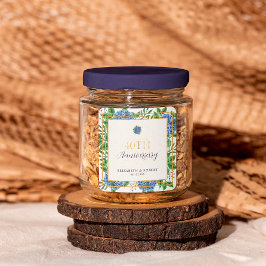 Pegatina Cuadrada Hortensia Azul Dorada Cumpleaños 40 años de Boda