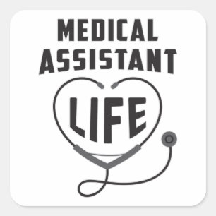 Pegatina Cuadrada Hospital de Medicina de Auxiliar Médico Médica de 