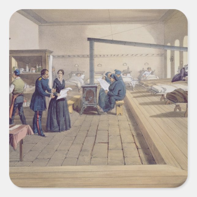 Pegatina Cuadrada Hospital de Scutari, detalle de Florence Nightinga (Anverso)