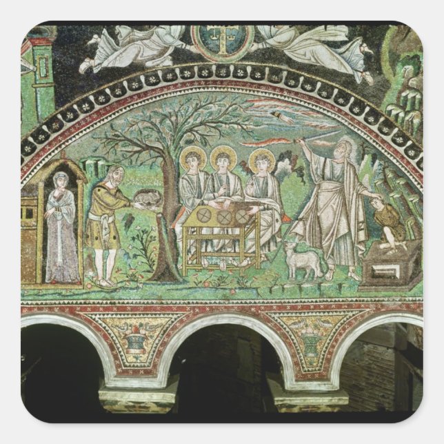 Pegatina Cuadrada Hospitalidad de Abraham y el sacrificio de (Anverso)