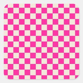 Pegatina Cuadrada Hot pink and tan checkerboard pattern