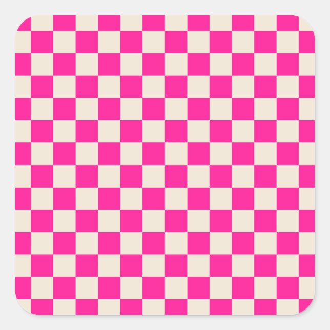 Pegatina Cuadrada Hot pink and tan checkerboard pattern (Anverso)