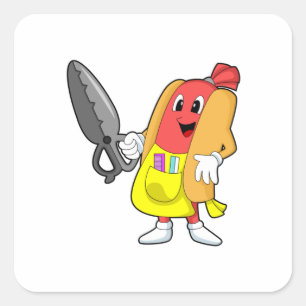 Pegatina Cuadrada Hotdog como peluquero con tijeras