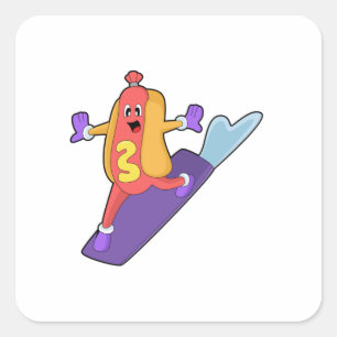 Pegatina Cuadrada Hotdog como snowboarder con Sonowboard