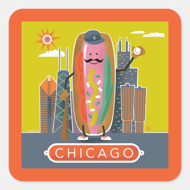 Pegatina Cuadrada Hotdog de Chicago (Anverso)