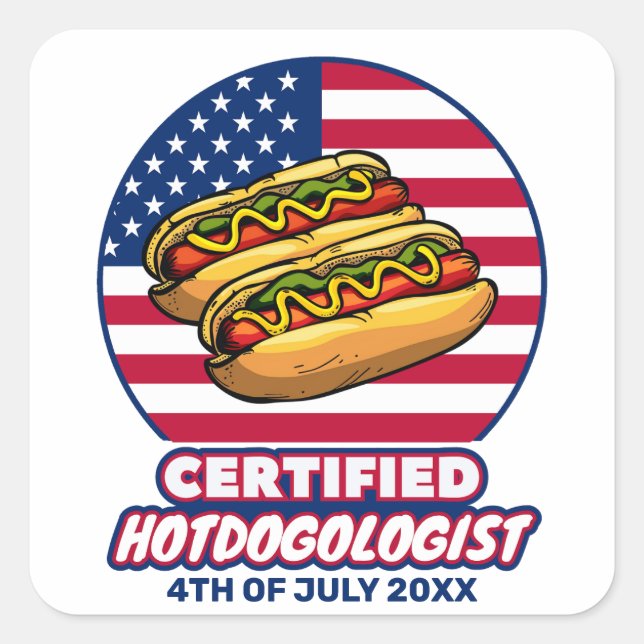 Pegatina Cuadrada Hotdogólogo certificado Bandera Americana Perro ca (Anverso)
