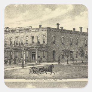 Pegatina Cuadrada Hotel Centennial, Tecumseh, y Neb, Nebraska