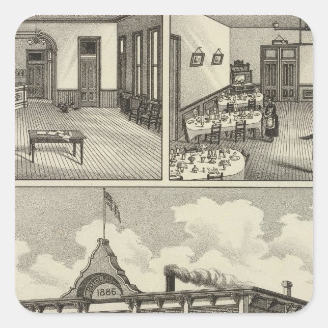 Pegatina Cuadrada Hotel Hicks, Stockton, Kansas (Anverso)