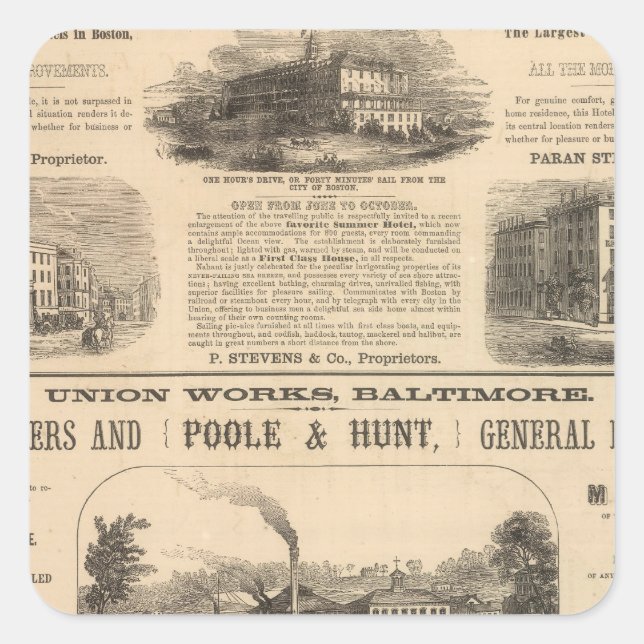 Pegatina Cuadrada Hotel Nahant House en Tremont House, Boston (Anverso)